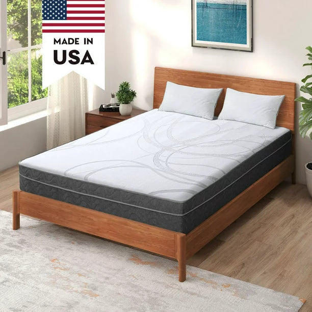 Queen Mattress 10 Inch Hybrid Mattress in a box, Gel Memory Foam and Spring Mattress Support and Pressure Relief , Medium Firmness, Made in USA, White