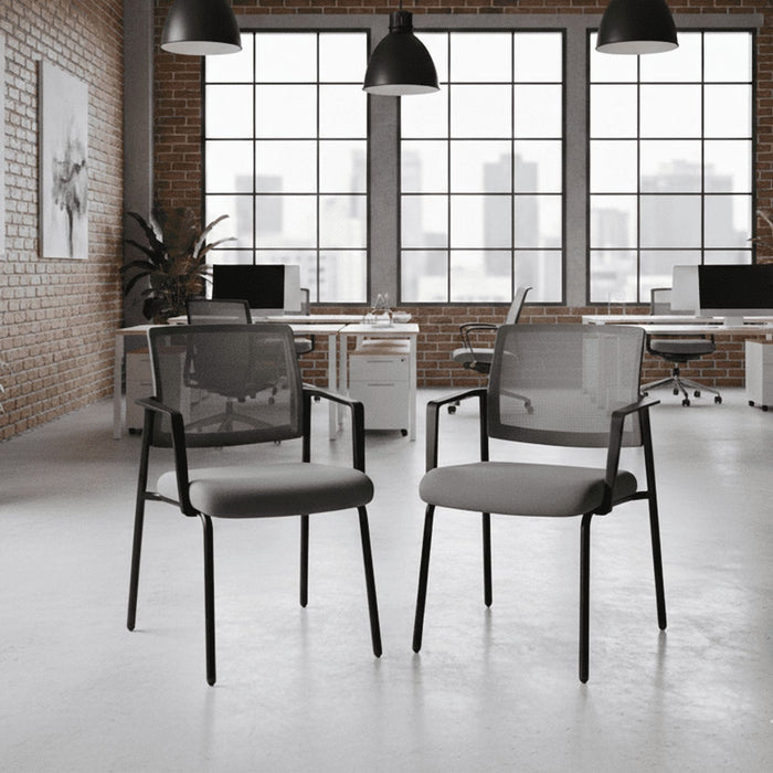 Betcozy Stacking Waiting Room Guest Chair, Set of 2 Office Mesh Arm Chair with Comfy Padded Seating, Room Saving, Gray