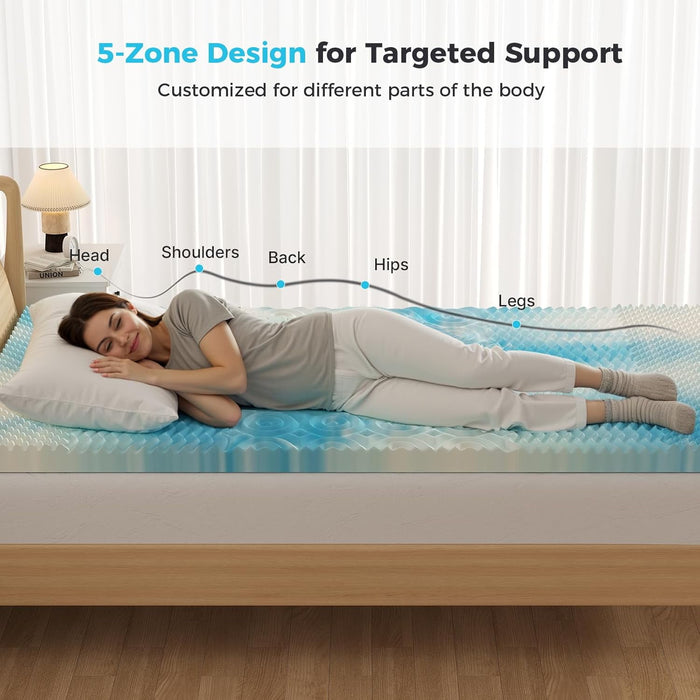 Beddle 2/3/4 Inch 5-Zoned Memory Foam Mattress Topper with Infusion Breathable Gel Layer
