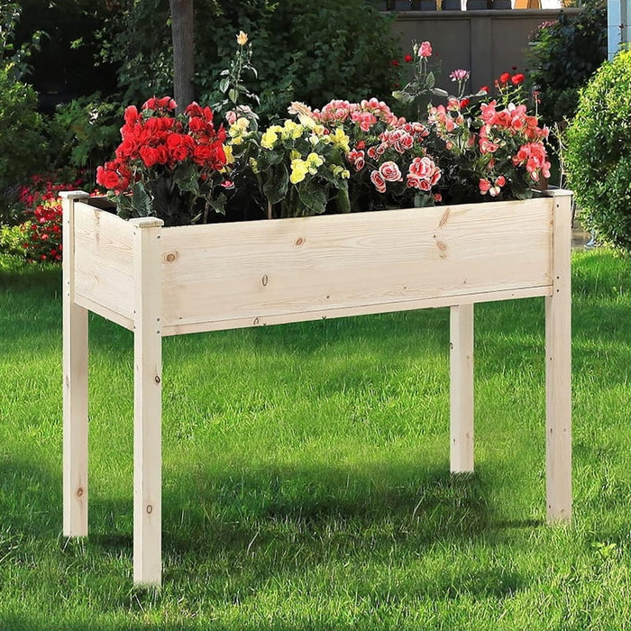 Simenmax 34'' Raised Garden Bed with Legs, Large Elevated Wooden Planter Box for Backyard, Patio, Balcony – Includes Liner & Drainage Holes, Wooden