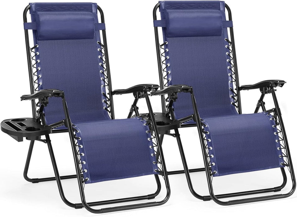Simenmax 2PCS Zero Gravity Chair, Reclining Camping Lounge Chair for Indoor, Reclining Patio Chairs with Cup Holder Trays, Folding Recliner for Outdoor,Blue
