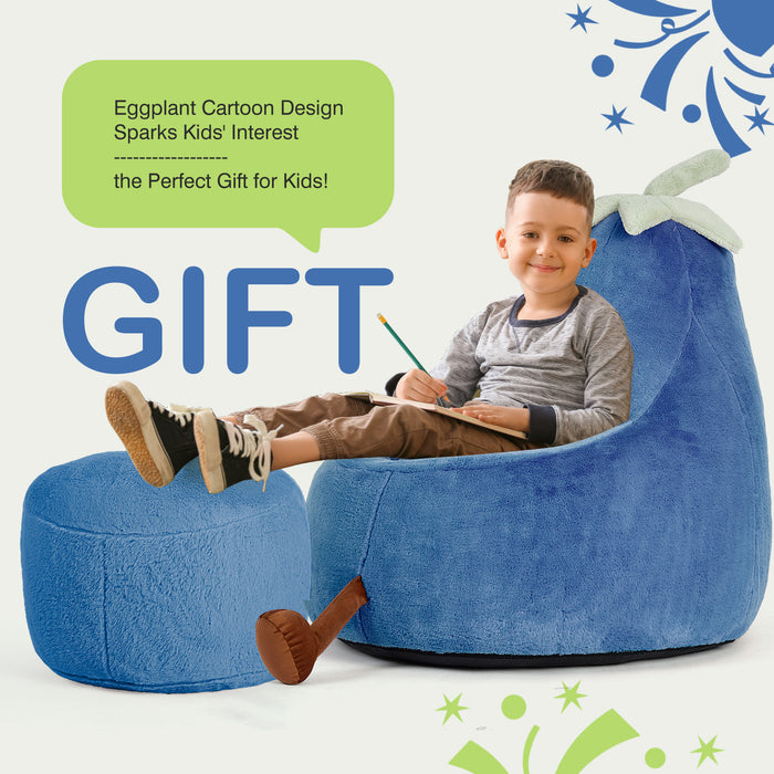 Simenmax 24'' Bean Bag Chair, Plush Rabbit Fur L-Shape Lounger, Washable Stuffed Sofa for Living Room, Bedroom & Reading Nook,Dark Blue