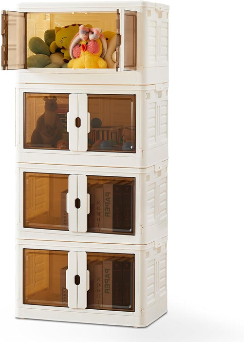 Blorly Storage Bins with Lids, 320QT Stackable Plastic Organizer Boxes with Doors and Wheels, Foldable, Portable and Lockable, XL, 4 Tier