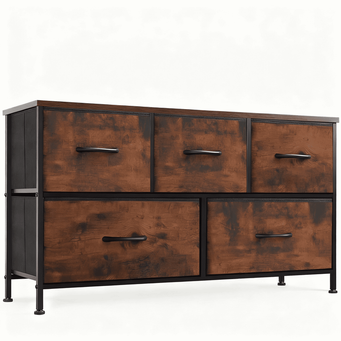 Taoset 5-Drawer Fabric Dresser with Wood Top - Compact Storage Cabinet for Bedroom and Living Room, Brown