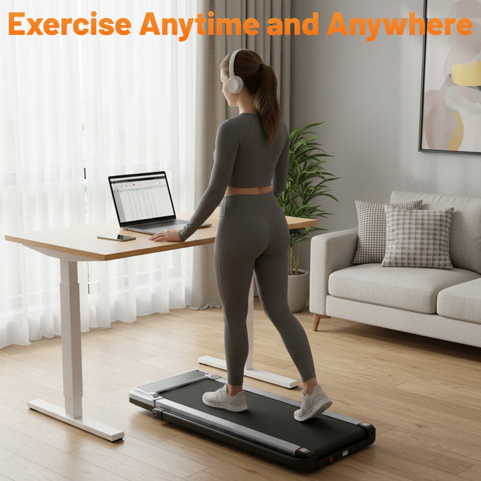 Simenmax 2-in-1 Foldable Walking Treadmill with Handrails, Quiet Under Desk Treadmill for Home Office, Remote Control, LED Display, 265lbs Capacity, Silver