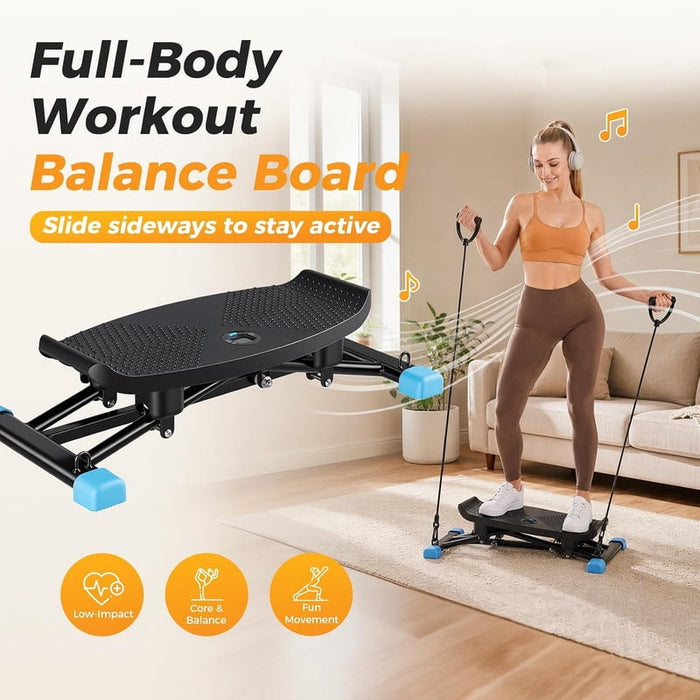 Nextay Balance Board for Adults â€?Lateral Ski Simulator Stepper with Resistance Bands & LCD Display, Home Gym Cardio Trainer,Black Blue