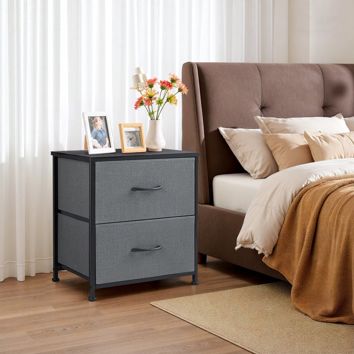 Betcozy 2-Drawer Fabric Nightstand Dresser, Modern Bedside End Table & Small Space Organizer, Wooden Top, Gray