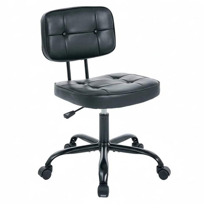 Nextay Armless Office Chair â€?Ergonomic PU Leather Drafting Chair, Height Adjustable Swivel Rolling Task Chair for Vanity, Bedroom, Study, Living Room, Black