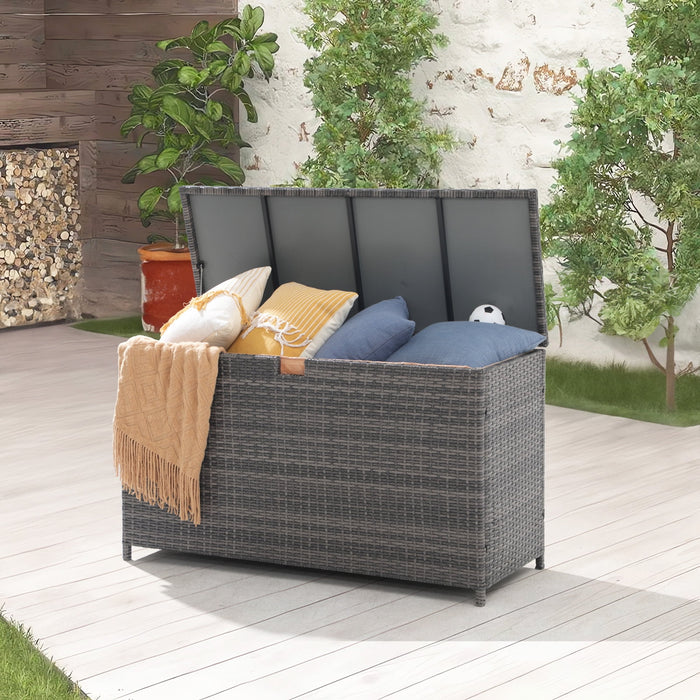 Taoset IULULU Outdoor 120 Gallon Waterproof Wicker Deck Box with Aluminum Frame, Gray