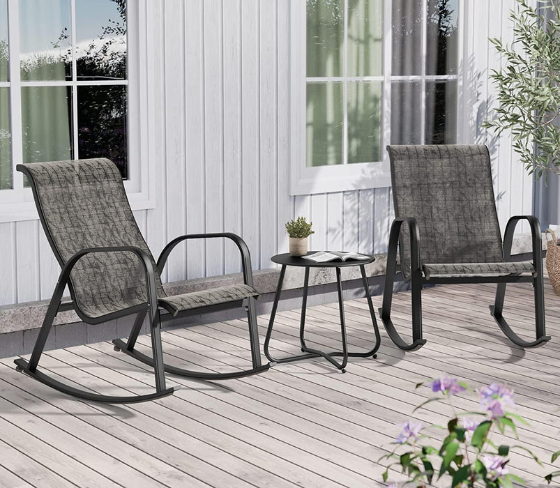 Betcozy Rocking Chair Sets, 3 PCS Patio Furniture Set, Mesh Rocker Chairs with Side Table for Front Porch, Garden, Patio, Backyard, Gray