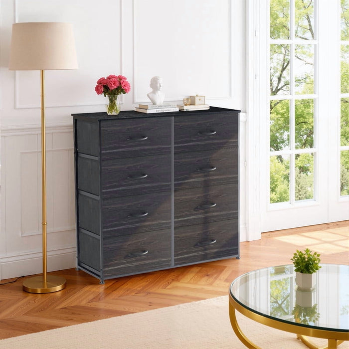 Bigleap 8-Drawer Dresser, Fabric Storage Tower for Bedroom, Hallway, Entryway, Tall Chest Organizer Unit with Fabric Bins,Black Wood