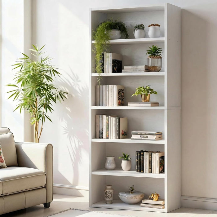 Blorly Large Bookcase, 5-Tier 63 Inch Tall Industrial Storage Wall Shelf, Display Shelf for Living room, Bedroom, White