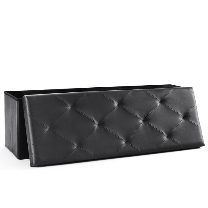 Taoset 43 Inch Folding PU Leather Storage Ottoman Bench, 42 Gallon Tufted Upholstered Footstool, Flip Top for Living Room, Bedroom, Black