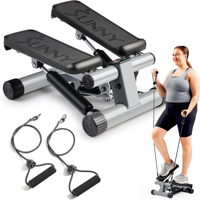 Betcozy Mini Fitness  Stepper for Home, Stair Steppers with Resistance Bands for Full Body Exercise, Low Noise and No Assembly Required, 300LBS Capacity, Silver