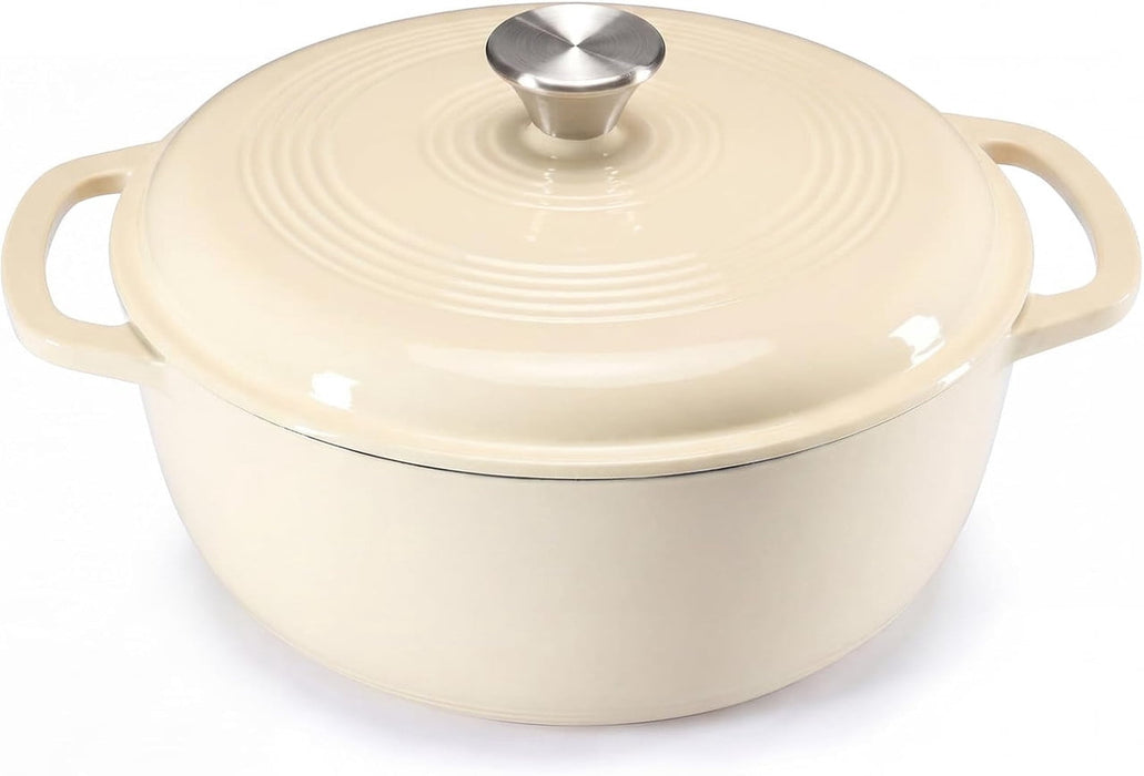 Simenmax 6 Quart Enameled Cast Iron Dutch Oven ¨C Heavy-Duty Round Pot with Lid, Induction-Compatible Cookware for Bread, Stews, Roasts,Beige