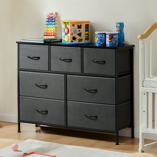 7 Drawers Fabric Dresser, Nightstand With Wide Chest Of Drawers,Storage Tower Storage Dresser Closet For Living Room, Bedroom, Hallway, Gray