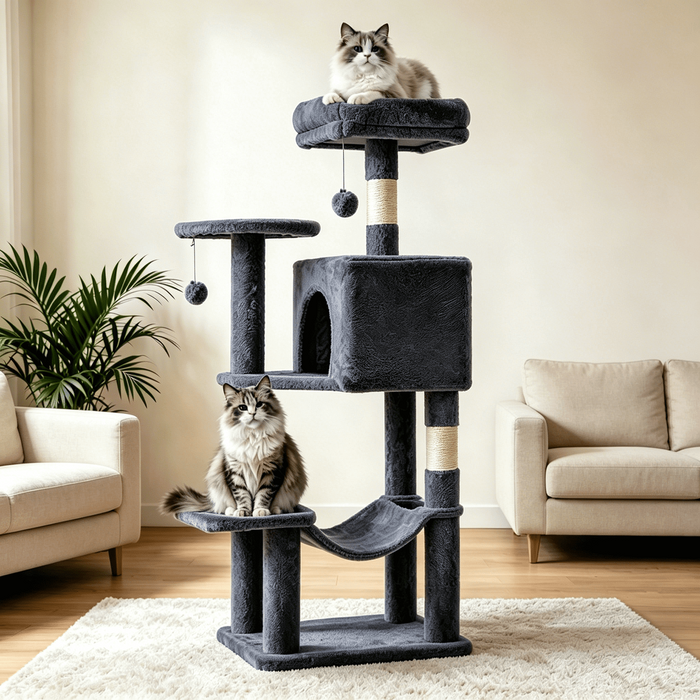 Taoset 44-Inch Cat Tree, Light Gray Cat Tower with Sisal Scratching Post, Multi-Level Plush Pet' Toy Tree with Climbing Ladder