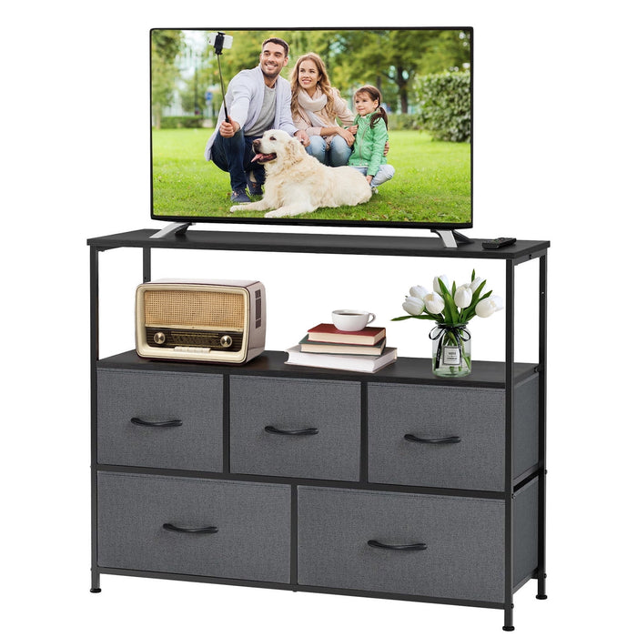 Taoset 5-Drawer Fabric Storage Organizer with Wood Top - Multifunctional Dresser for Bedroom, Living Room, Dorm,Grey