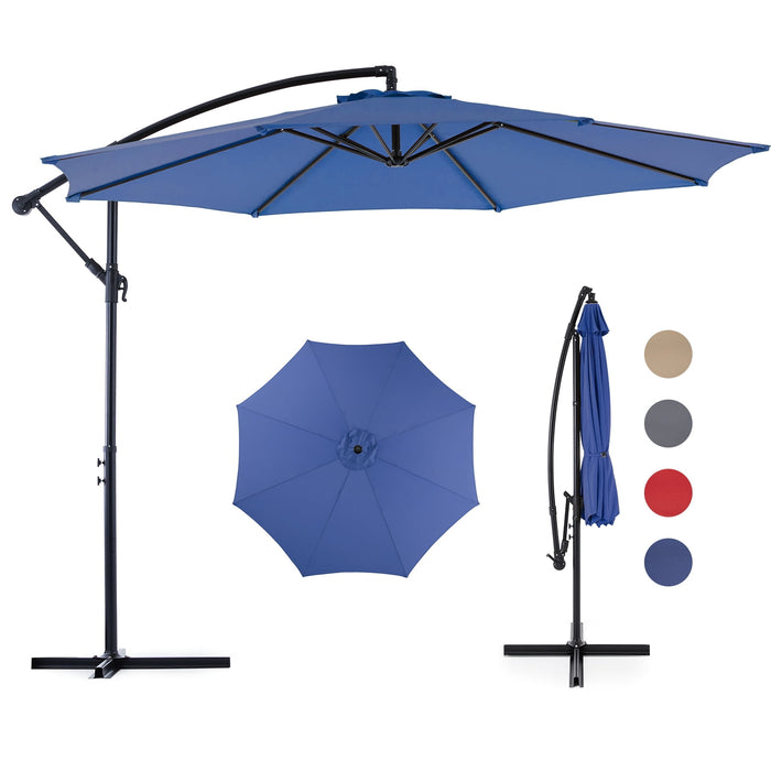 Blorly 10' Outdoor Patio Umbrella, Offset Hanging Umbrella, UPF50+ Large Umbrella for Patio, Yard, Pool Side, 8 Sturdy Ribs, Push Button Tilt and Crank, Blue