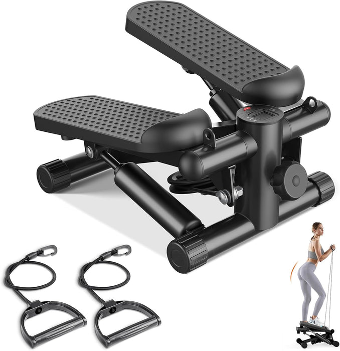 Blorly Portable Stair Stepper with Resistance Bands, 300LBS Capacity Mini Stepper Machine for Full Body Workout at Home or Office, Quiet Twist Stepper for Fitness, Black
