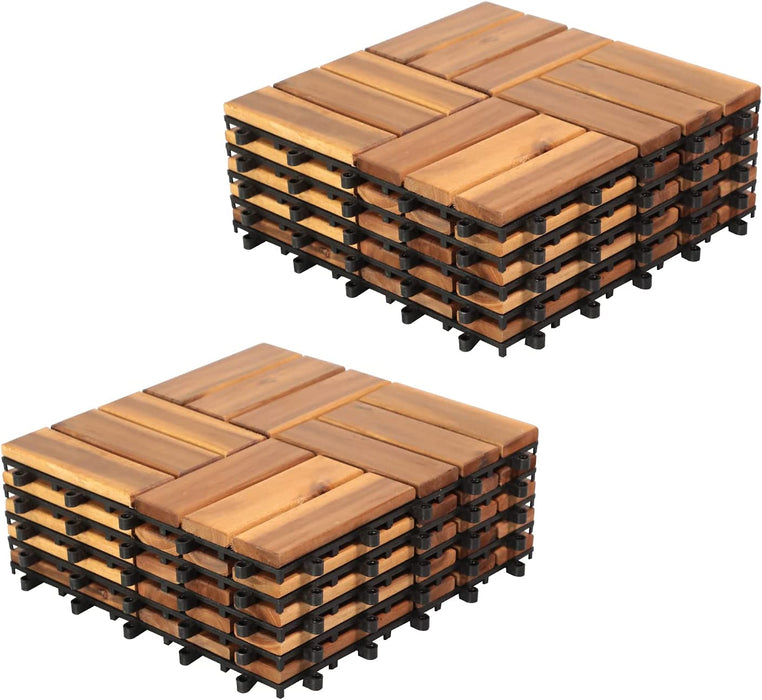 Bigleap Interlocking Wooden Deck Tiles 30X30cm Decor All Weather Balcony Floor 6 Slats Straight Tiles Acacia Wood