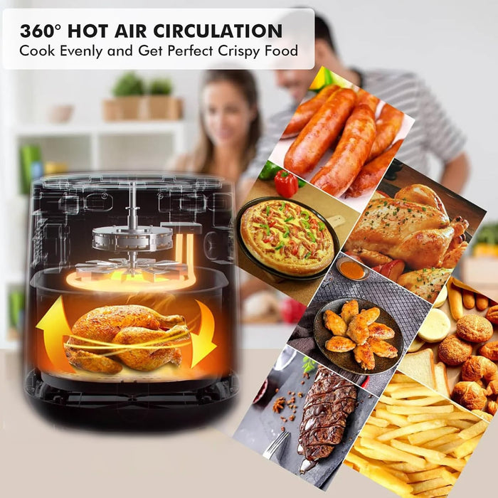 Sybels Air Fryer with Viewing Window, 6-Quart 12-in-1 Multi-Function Appliance for Air Frying, Roasting, Baking & Dehydrating, Beige