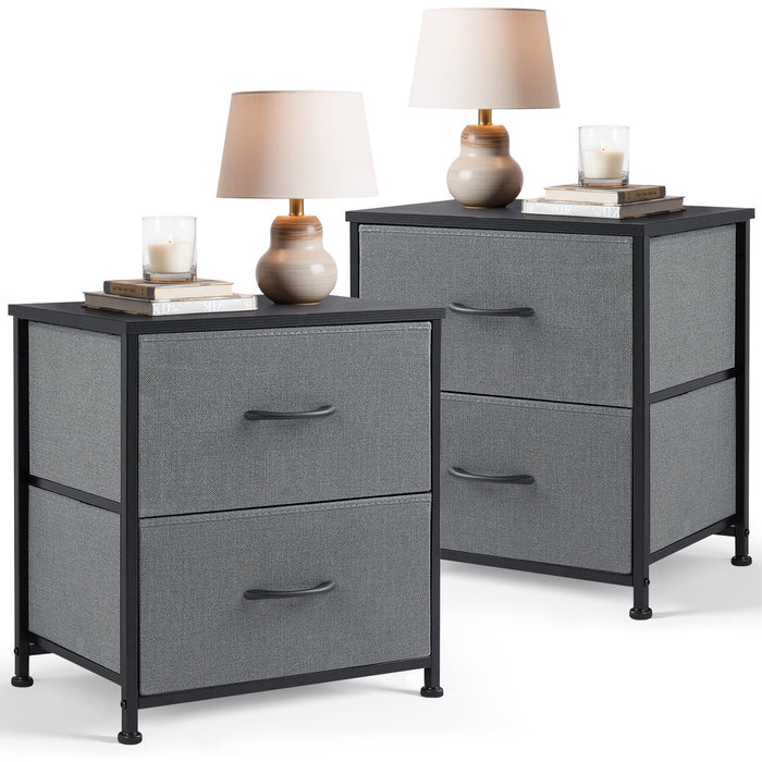 Betcozy 2-Drawer Fabric Nightstand Dresser, 2 Pcs Dressers, Modern Bedside End Table & Small Space Organizer, Wooden Top, Gray