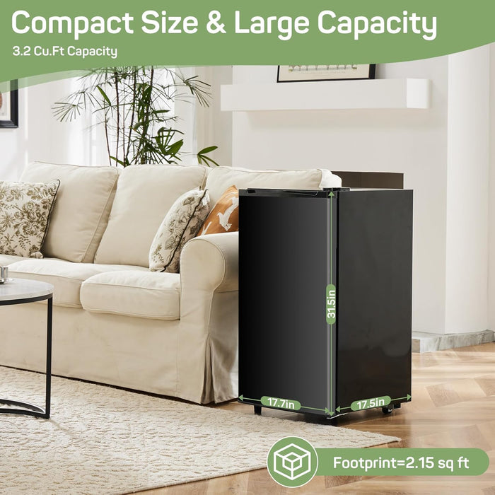 Simenmax Mini Fridge for Bedroom 3.2 Cu.Ft Small Refrigerator with Freezer for Dorm Office, Compact Single Door Adjustable Thermostat Low Noise
