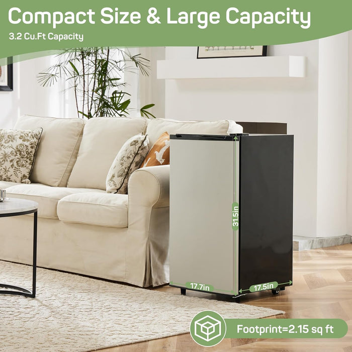 Simenmax Mini Fridge for Bedroom 3.2 Cu.Ft Small Refrigerator with Freezer for Dorm Office, Compact Single Door Adjustable Thermostat Low Noise,Silver