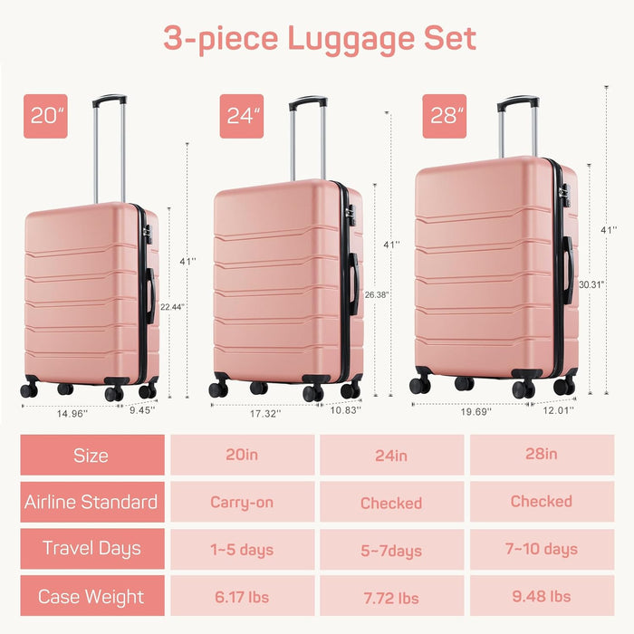 Simenmax 20 Inch Carry-On Luggage, Hard Shell Rolling Suitcase with TSA Lock, Lightweight Luggage with Spinner Wheels, Pink