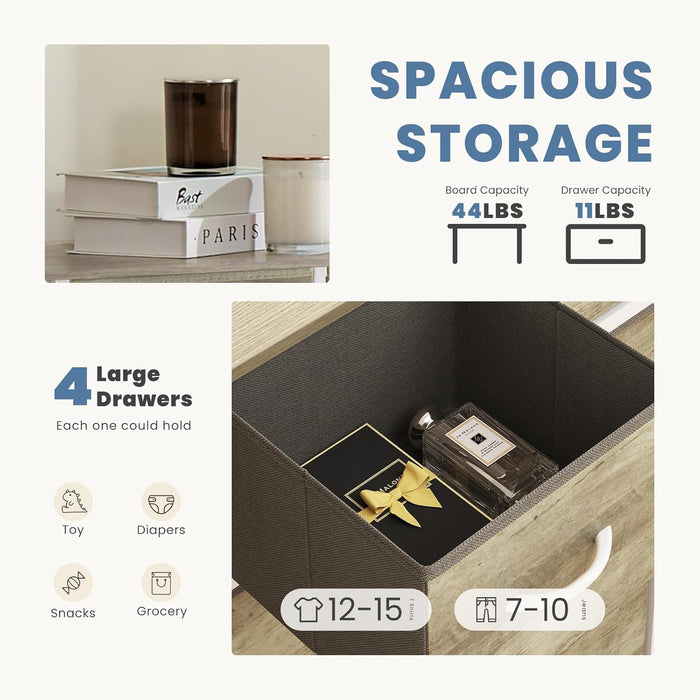 Simenmax 4 Storage Dresser for Bedroom, Wide Fabric Closet Chests Organizer Tower Furniture with Wooden Top Metal Frame for Bedroom, Living Room, Hallway, Entryway, Oak Greige