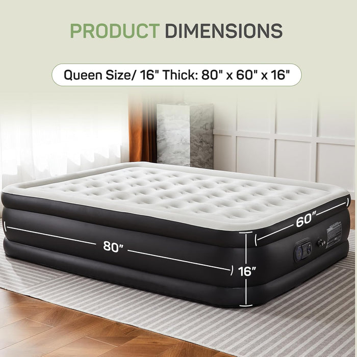 Air Mattress Queen with Built in Pump, 16-Inch Raised Inflatable Blow up Camping Bed, Self-Inflating Portable Colchones Inflables