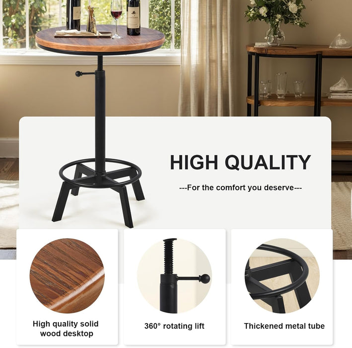 Simenmax Swivel Bar Table Adjustable 30"-35.4" Round Wood Tabletop, Rustic Industrial Kitchen Dining Living Party Office Coffee Bistro Breakfast Pub Table