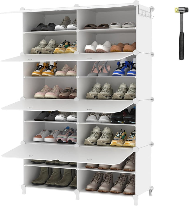 Simenmax Shoe Rack, 8 Tier Shoe Storage Cabinet with Door, 32 Pair Shoe Organizer Shelves for Closet Hallway Bedroom Entryway, White