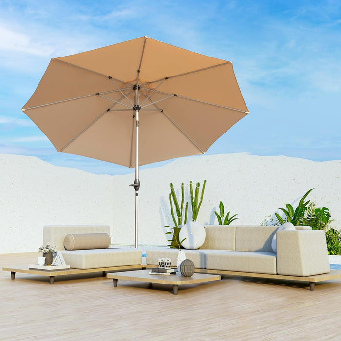 Simenmax 9FT Patio Umbrella with Push Button Tilt and Crank, Outdoor Table Umbrella with 8 Sturdy Ribs, Market Table Parasol for Garden, Lawn, Backyard & Pool, Beige