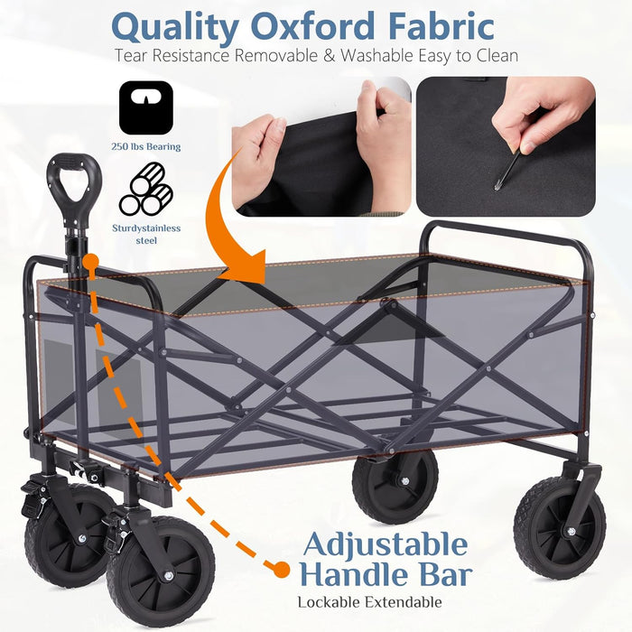 Bigleap 35IN Wagon, Wagons Carts Foldable with All-Terrain Wheels, Portable Shopping Cart Large Capacity Utility Cart with Drink Holders, Heavy Duty Collapsible Wagon,Black