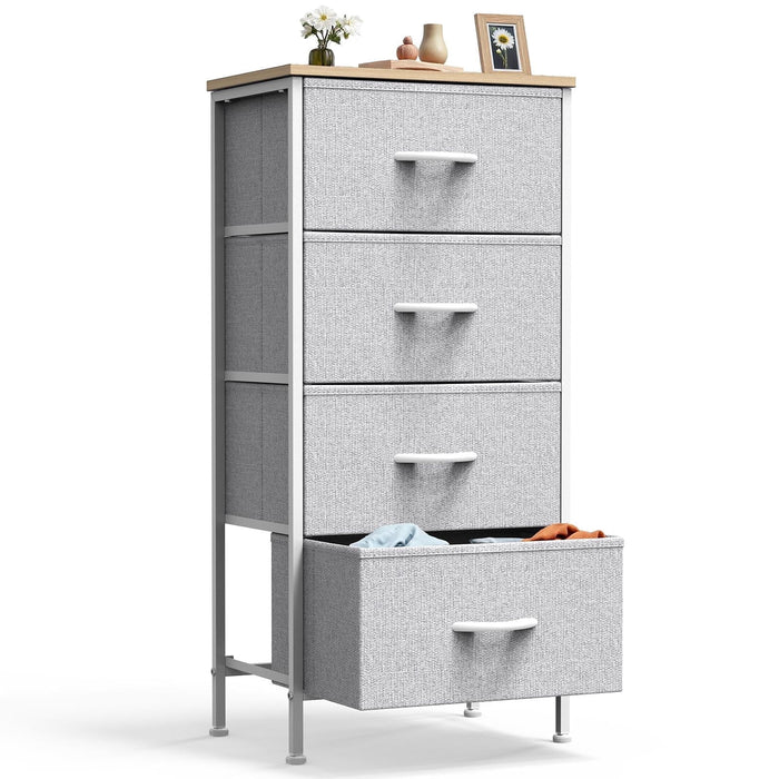 Betcozy Dresser, Storage Organizer with 4 Drawers for Bedroom, Nightstands with Sturdy Metal Frame, Wood Tabletop for LivingRoom, Entryway,Light Gray