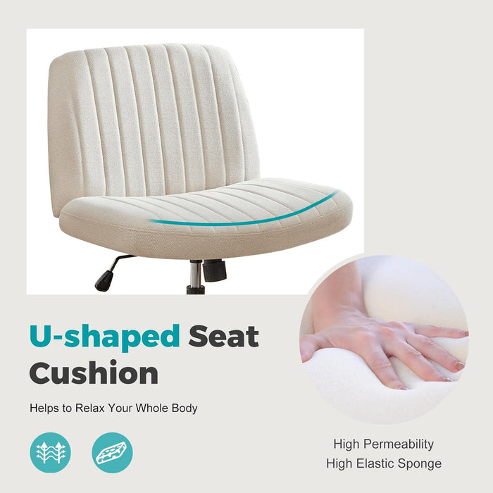 Bigleap Criss Cross Chair, Cross Legged Office Chair, Wide Comfty Desk Chair, No Wheels Armless Computer Task Chair, Swivel Vanity Home Chair, Height Adjustable