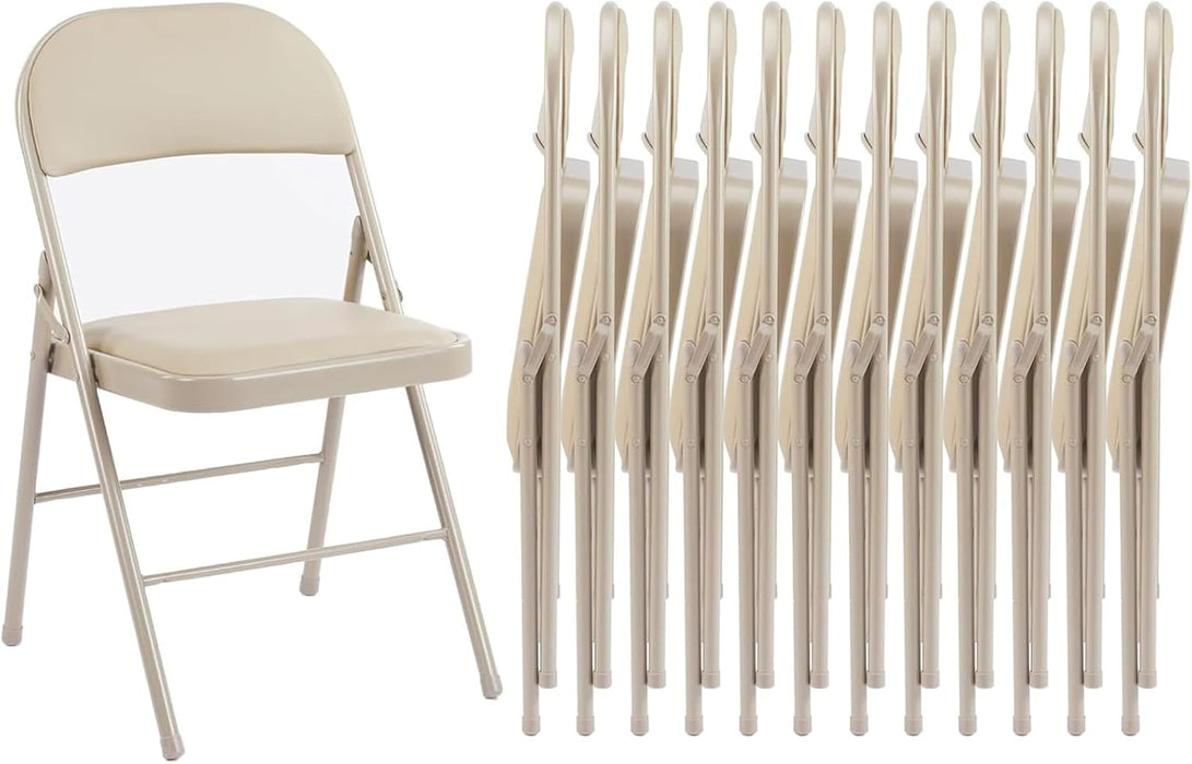 Bigleap Folding Chairs 4 Pack, PU Leather Padded Foldable Chairs with Metal Frame for Indoor Outdoor Use, Office, Party, Wedding, Khaki