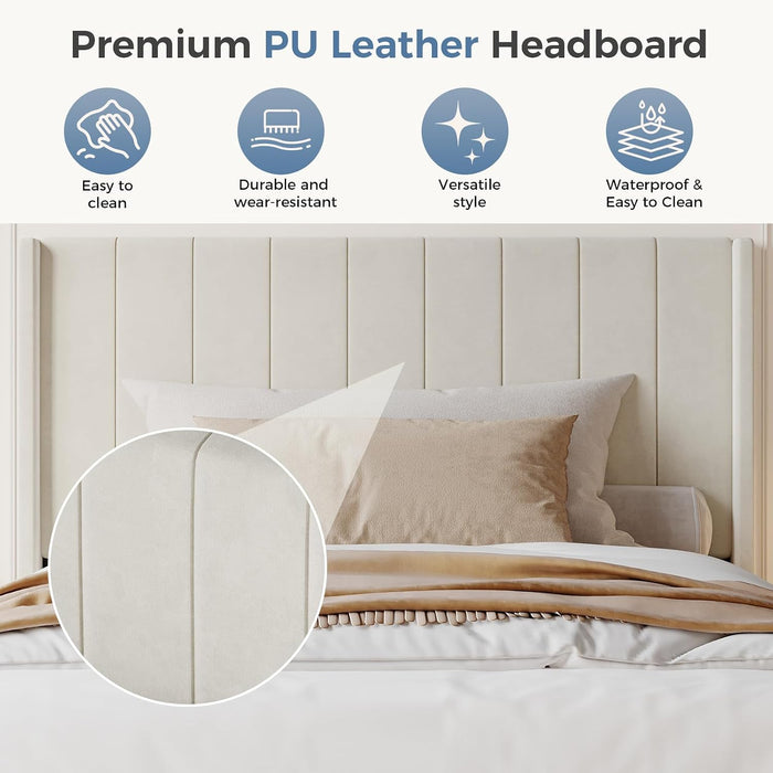 Bed Frames with Headboard, Fabric Upholstered Platform Bed with Wood Slats 500 lbs Support , Noise Free, No Box Spring Needed