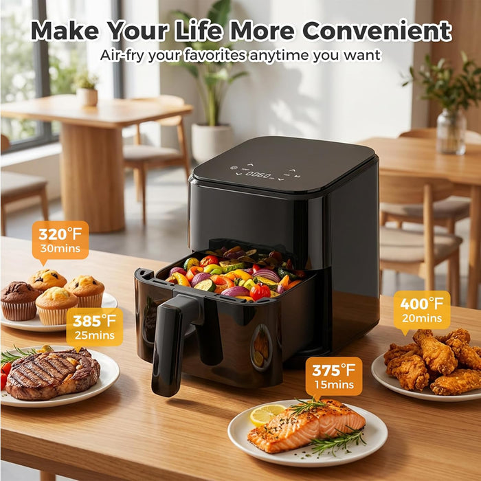 Simenmax 3QT Air Fryer – Compact Digital Personal Air Fryer with 400°F Max Temp, Overheat Protection & Auto Shut-Off, Black