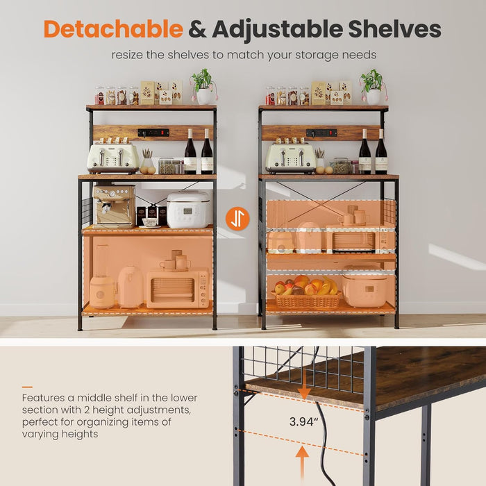 Simenmax 23.6" Kitchen Bakers Rack with Power Outlet, 4-Tier Adjustable Microwave Stand
