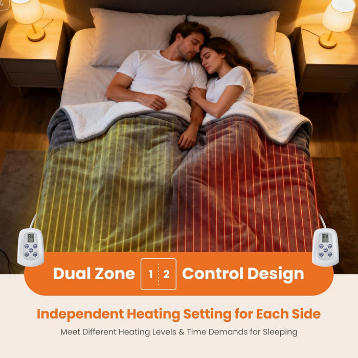 Simenmax Heated Blanket, 62"x84" Electric Warming Blanket with 10 Heat Levels, Ultra-Soft Dual-Sided Flannel & Sherpa Fabric, Machine Washable, ETL Certified for Safe Use
