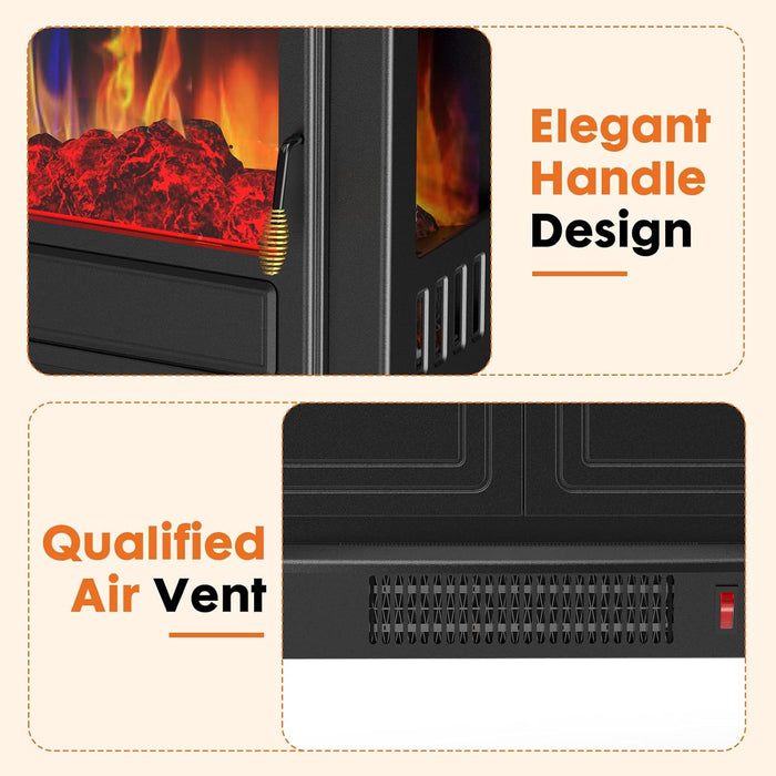 Simenmax Freestanding Electric Fireplace Heater, 19" Electric Fireplace Infrared Stove Heater, 3D Realistic Flame Effects, Adjustable Brightness and Heating Mode, Overheating Safe Design,1500W, Black