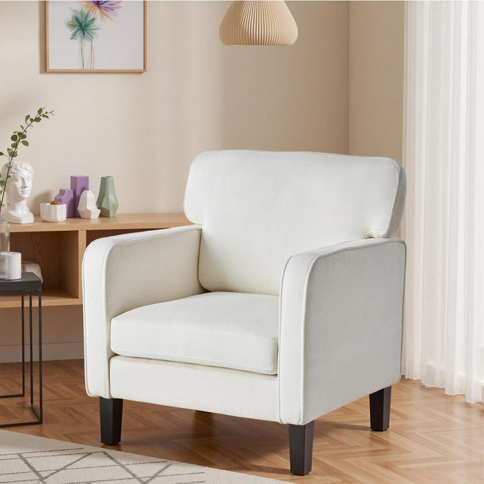 Simenmax Mid-Century Modern Accent Chair, Ergonomic Reading Chair Lounge Chair with Armrests for Living Room, Bedroom, Reception,Beige