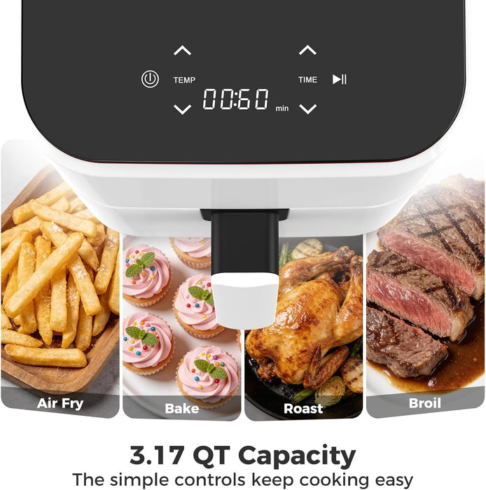 Simenmax 3QT Air Fryer – Compact Digital Personal Air Fryer with 400°F Max Temp, Overheat Protection & Auto Shut-Off, White