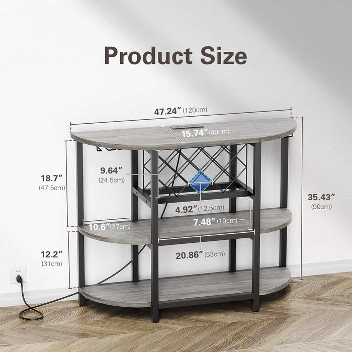 Bigleap 4-Tier Floor Bar Cabinet with LED Lights & Power Outlet, Freestanding Wine Rack and Coffee Bar Station with Glass Holder, Gray