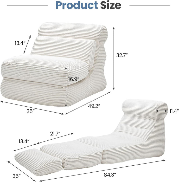 Simenmax 84" Convertible Sofa Bed, 3-in-1 Foldable Futon Sleeper with Back Support, Modern Floor Chair for Small Spaces, Office, Apartment, White