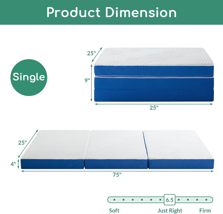 Simenmax Folding Mattress, 4 inch Tri-fold Memory Foam Mattress Topper for Camping, Foldable Mattress Topper with Washable Cover, Queen Size