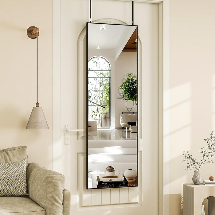 Simenmax 14''x47'' Wall-Mounted Mirror, Rectangular Door Hanging Mirror Aluminum Framed Floor Mirror, Standing Mirror for Bedroom, Living Room, Entryway,Black